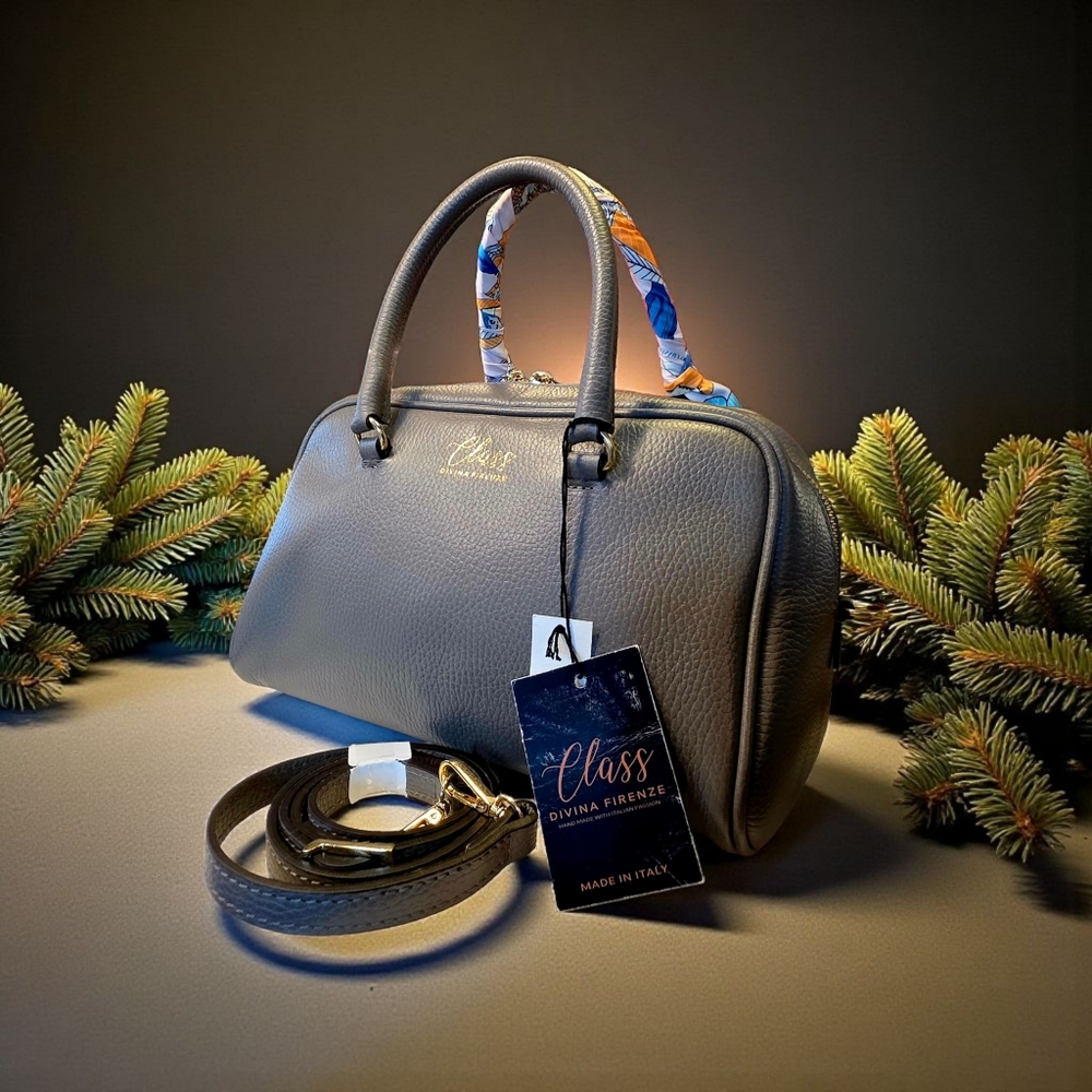 Price Drop!! Genuine Leather Warm Grey Barrel Bag by Divina Firenze NWT